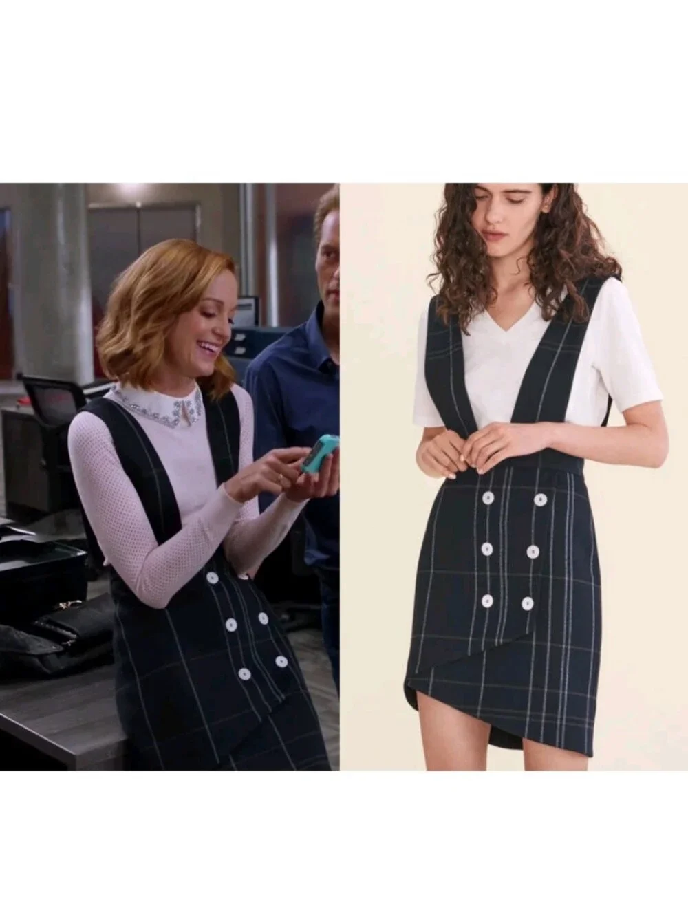 Maje Jola Check Pinafore Mini Dress Navy Windowpane Plaid Wrap Dress eu 40 US 8
